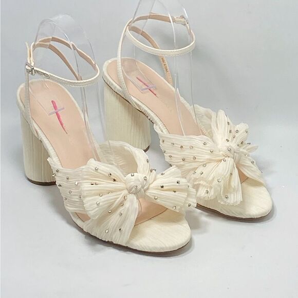 Loeffler Randall Camellia Pearl Rhinestone Bow Heel Sandals size 9.5 - Picture 3 of 12